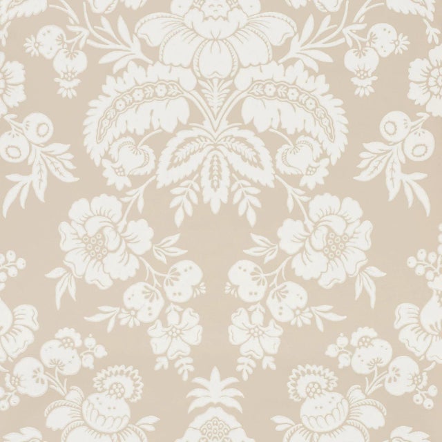 Schumacher Simone Damask Wallpaper in Stone For Sale