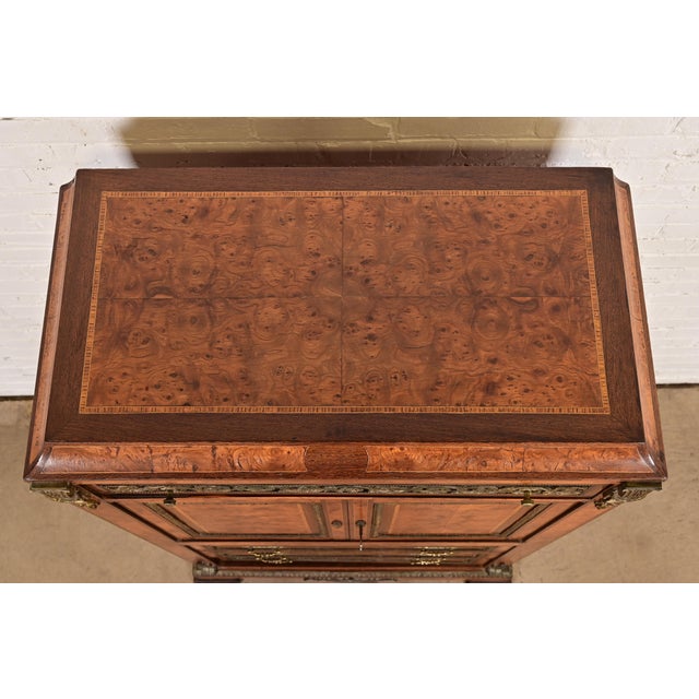 Maison Forest Style Antique French Empire Burl Wood Armoire Dresser or Gentleman's Chest With Mounted Ormolu, Circa 1880s For Sale - Image 9 of 12