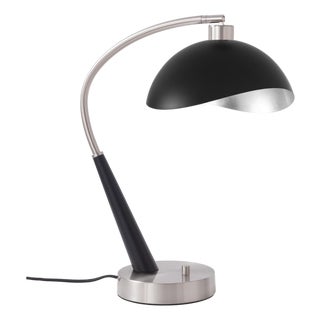 Luna Bella Boomerang Table Lamp, Black Oak/Satin Nickel Body, Matte Black/Silver Shade For Sale