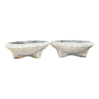 Vintage Coastal Crushed Stone Low Planters - a Pair For Sale