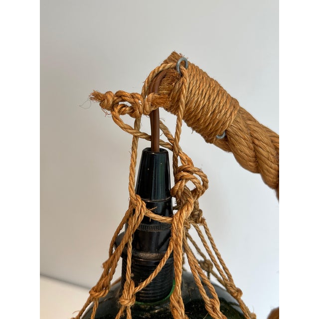 Glass 1950s Mid-Century Modern Rope and green glass table lamp by Adrien Audoux & Frida Minet (Audoux Minet) For Sale - Image 7 of 12