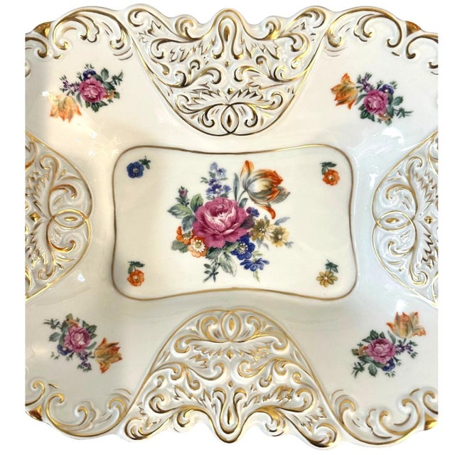 1930s Graf Von Henneberg Jl Menau Germany Porzellan Hand Enameled Gold Accented Tray For Sale In Dallas - Image 6 of 7