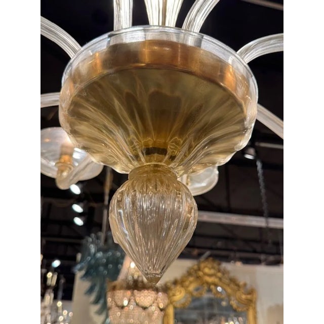 Modern Gold Murano Glass Chandelier With 8 Arms For Sale In Dallas - Image 6 of 6