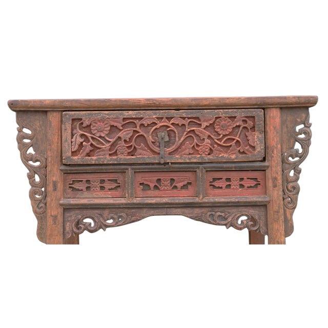 Hand Carved 1 Drawer Antique Console Table For Sale - Image 4 of 7