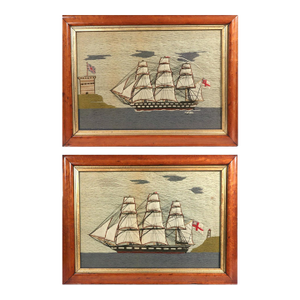 Pair of Royal Navy Sailor’s Woolworks by the Same Hand With Trapunto Sails