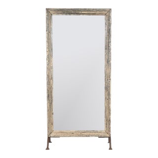 Vintage Indian Carved and Bleached Teakwood Mirror on Iron Legs For Sale