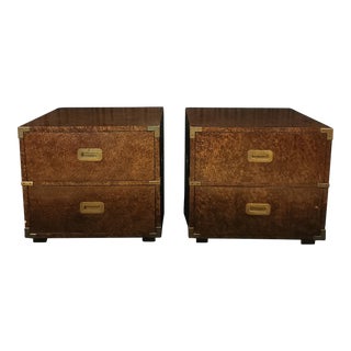 Mid 20th Century Henredon Nightstands - Pair - Campaign-Style Faux Tortoise Shell Finish For Sale