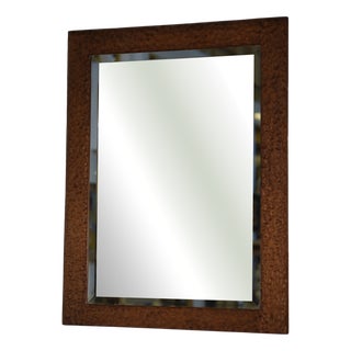 Brutalist Mirror in Gouged Oak and Beveled Glass, 1960s For Sale