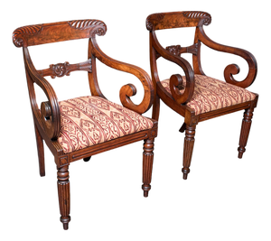 Pair of Antique Morning Room Elbow Chairs, English, Reception Seat, William IV