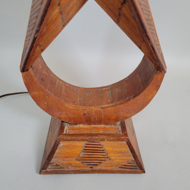 Wood Tramp Art American Folk Art Matchstick Table Lamp With Star Motif For Sale - Image 7 of 9