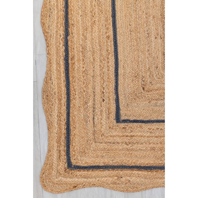 Navy Natural Jute Wave Scallop Rug 3x12 Ft. For Sale - Image 6 of 12