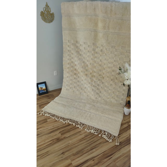 Handwoven Ivory Checkerboard Wool Moroccan Beni Ourain Rug For Sale - Image 17 of 18