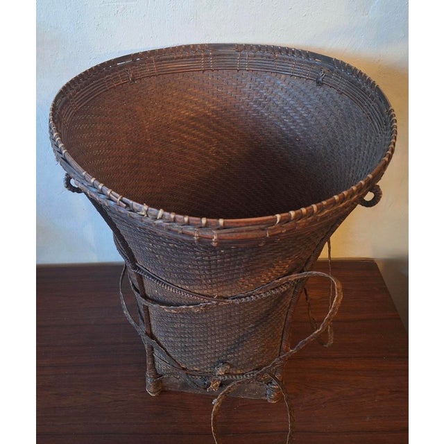 Antique Khmu Tribal Hand-Woven Carrying Basket, Laos For Sale - Image 10 of 13