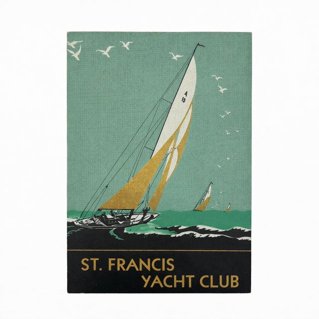 Blue Vintage St. Francis Yacht Club San Francisco California Wine Menu Paper Nautical For Sale - Image 8 of 8