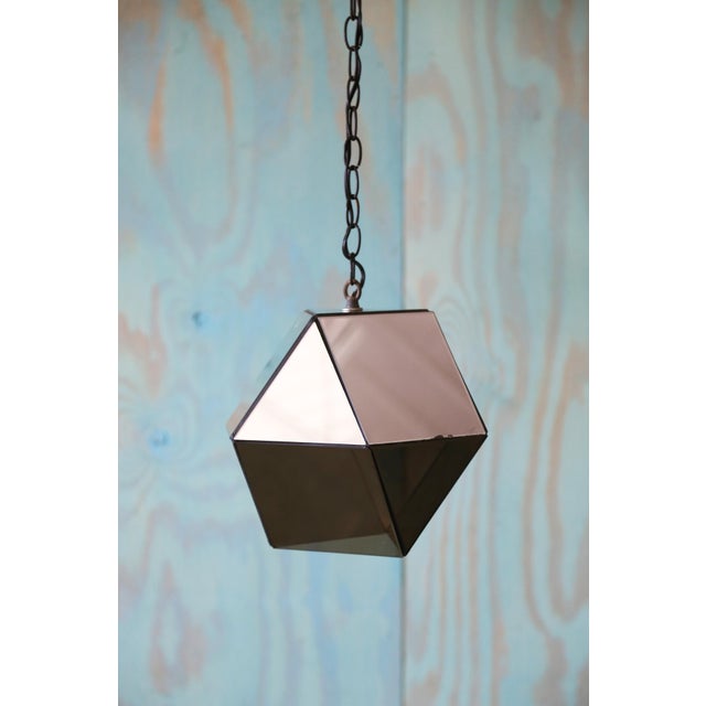 Mid-Century Modern Vintage 1960s Custom Hexagon Mirror Lamp Swag MCM Retro For Sale - Image 3 of 7