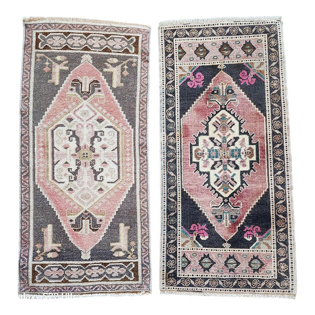 1970s Oushak Wool Small Hand-Knotted Turkish Rug - a Pair For Sale