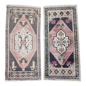 1970s Oushak Wool Small Hand-Knotted Turkish Rug - a Pair