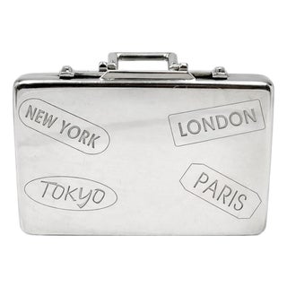 Mid 20th Century Vintage Asprey London Miniature Suitcase Sterling Silver Trinket Box Travel For Sale