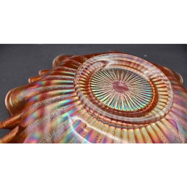 Orange Fenton Marigold 1910 Carnival Art Glass Stippled Rays 3-1 Ruffled Edge Serving Bowl Candy Dish For Sale - Image 8 of 9