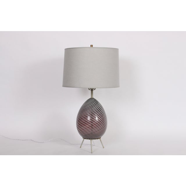 Dino Martens for Aureliano Toso Cranberry Swirl "Egg" Table Lamp on Tripod Base For Sale - Image 10 of 11