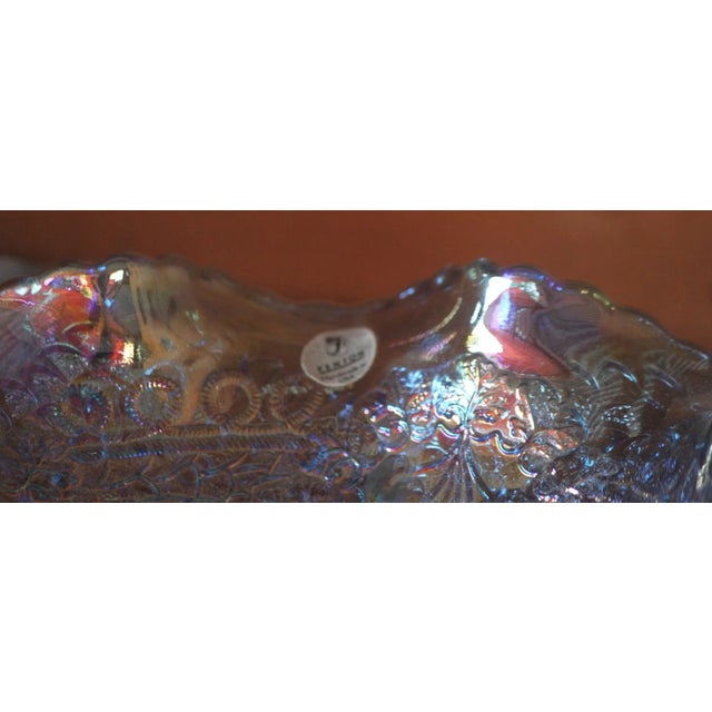 1970s Fenton Art Glass Iridescent Ice Blue Cherry Chain Bowl With Orange Tree Exterior For Sale - Image 9 of 11