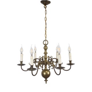 Small Dutch Six-Arm Bronze Chandelier For Sale