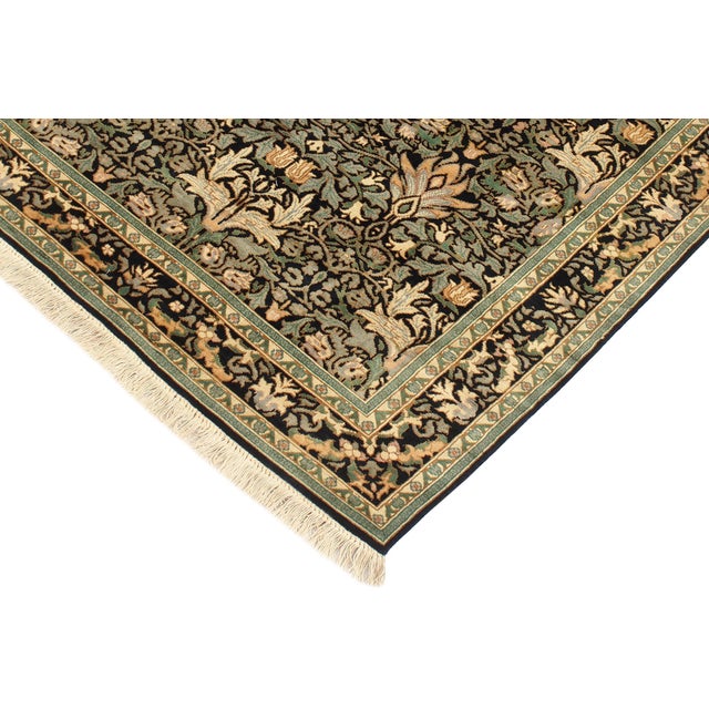Art Nouveau Boho Chic 1990's Pak-Persian Black/Green Wool Rug - 4'0'' X 5'11'' For Sale - Image 3 of 9