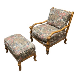 Guy Chaddock Country French Knuckle Lounge Chair + Ottoman For Sale
