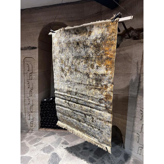 Brown 1970s Vintage Handmade Elegant Persian Rug Silk Tapestry For Sale - Image 8 of 11