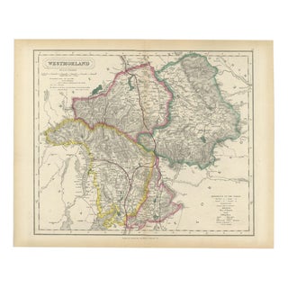 Antique Hobson Fox-Hunting Atlas Map of Westmorland, Lake District, 1870 For Sale