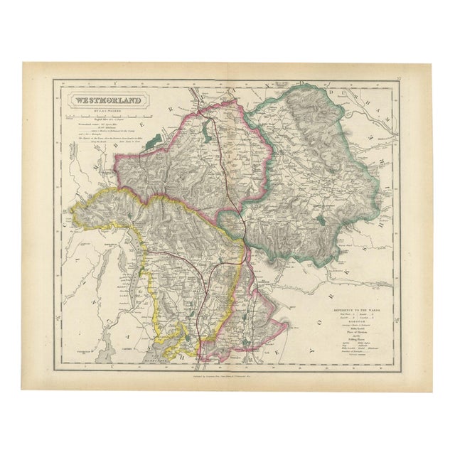 Antique Hobson Fox-Hunting Atlas Map of Westmorland, Lake District, 1870 For Sale