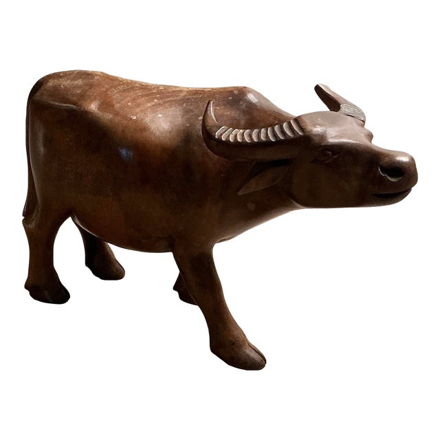 Vintage Hand Carved Wooden Sculpture of an Asian Water Buffalo For Sale