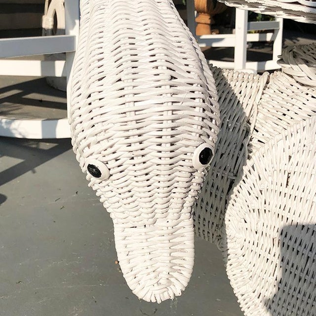 Boho Chic 1970s Folk Art White Figurative Animalia Wicker Swan Table For Sale - Image 3 of 7