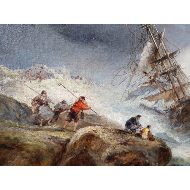 19th Century French School - 1874 - Shipwreck - Seascape - Romantism - Oil on Canvas - Monogrammed For Sale - Image 5 of 12