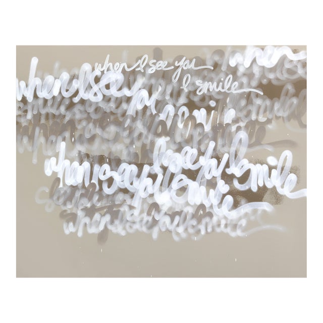When I See You I Smile - Large Beige Abstract Graffiti Original Artwork by Amber Goldhammer For Sale