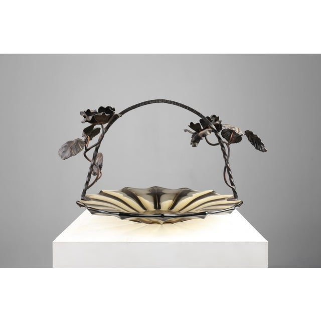 Gray Art Deco Bowl in Glass and Wrought Iron, Belgium, 1920s For Sale - Image 8 of 14