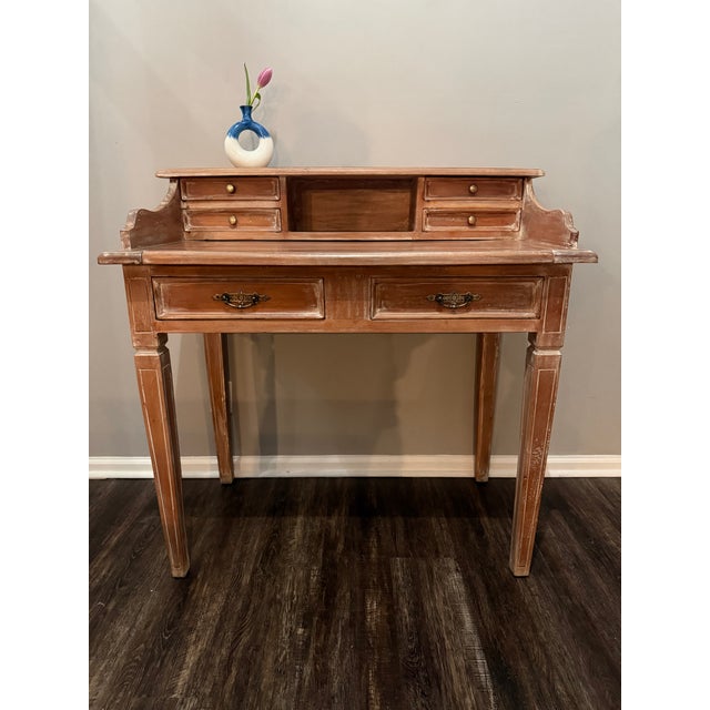 Beautiful, solid mahogany ladies' writing desk. features a gorgeous, factory-distressed weathered finish that beautifully...
