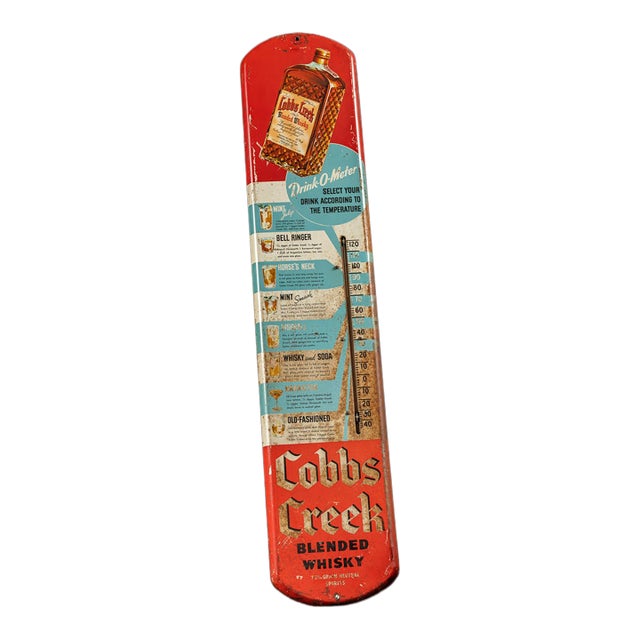 Vintage Cobbs Creek Tin Litho Advertising Thermometer For Sale