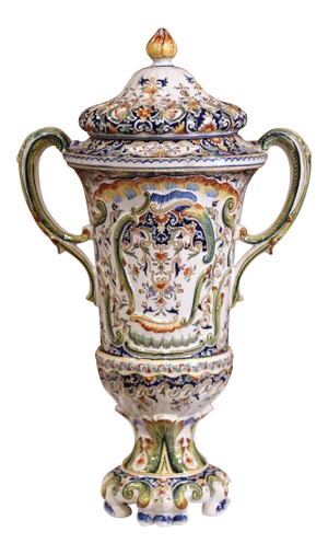 19th Century French Hand Painted Ceramic Vase With Lid From Normandy