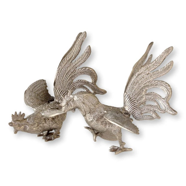 French Silver-Plate Bird Table Ornaments, a Pair For Sale - Image 4 of 5