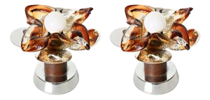 Flower Murano Glass Table Lamps in Chrome and Leather from Mazzega, 1970s, Set of 2