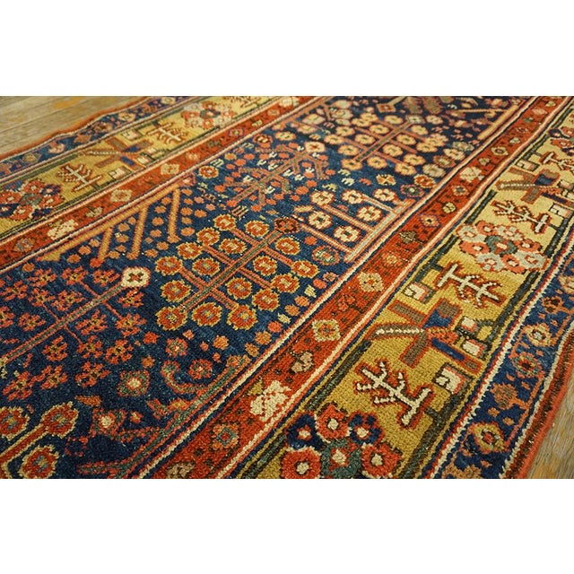 Textile Splendid Blue Color With Intricate Geometric and Floral Patterns Antique N W Persian Runner Rug For Sale - Image 7 of 12
