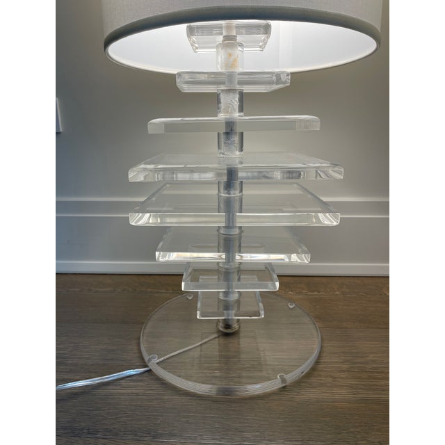 1970s Vintage Karl Springer Style Stacked Lucite Table Lamp For Sale - Image 5 of 9