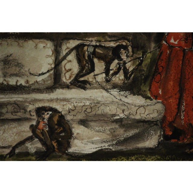 Rare, original Philippe Jullian (1919-1977) (ink signed LR) mixed media depicting a lavish Moorish opium salon interior...