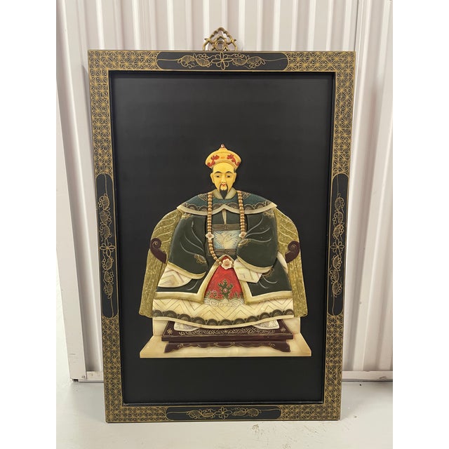 Pair of Chinese Jade & Semi-Precious Stone Inlaid Shadowbox Panels – Emperor & Empress For Sale - Image 4 of 9