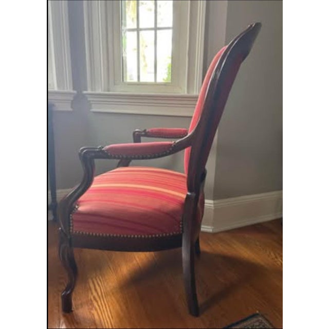 French Mid 19th Century Set of 2 Beautiful Antique French Louis Philippe Reupholstered Armchairs For Sale - Image 3 of 5