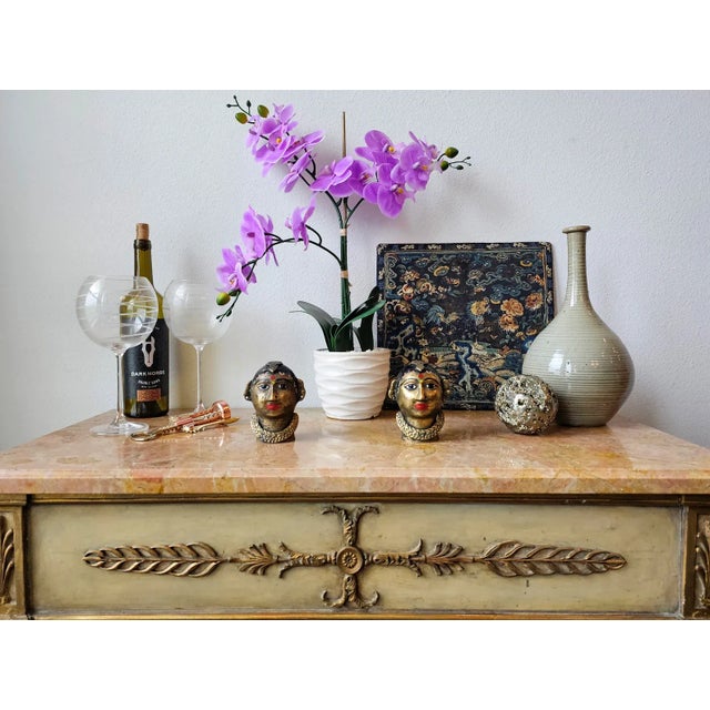 Antique India Painted Brass Hindu Gauri Head Sculptures - a Pair For Sale - Image 10 of 10