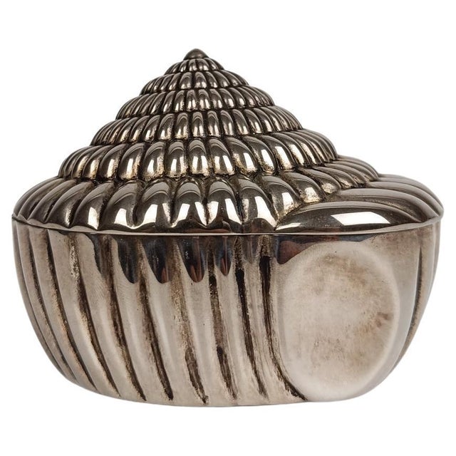 Vintage Sundial Shell-Shaped Silver-Plated Metal Trinket Case Box, 1970s For Sale - Image 17 of 17