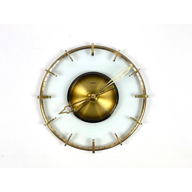 Vintage Glass & Brass Wall Clock from Diehl, 1950s For Sale - Image 9 of 9