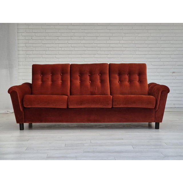 Danish 3 Seater Sofa in Brown-Red Velour, 1980s For Sale - Image 18 of 18